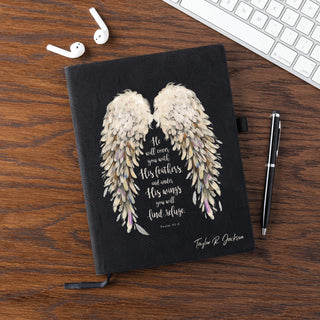 He Will Cover You With His Wings Black Notebook Journal