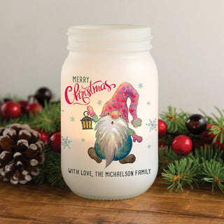 Merry Christmas Gnome Frosted Mason Jar Votive Holder