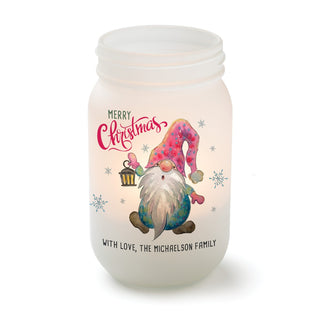 Merry Christmas Gnome Frosted Mason Jar Votive Holder