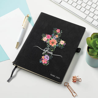 Floral Grace Cross Personalized Black Journal