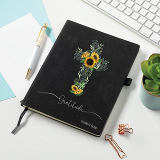 Sunflower Gratitude Cross Personalized Black Notebook