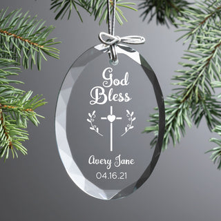 God Bless Our Baby Oval Crystal Cut Glass Ornament