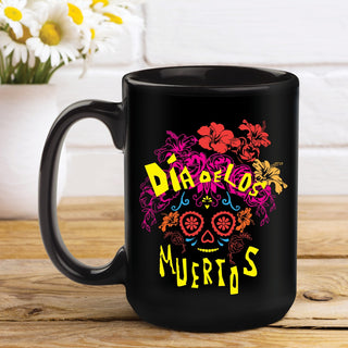Dia De Los Muertos Sugar Skull Personalized Black Coffee Mug - 15oz