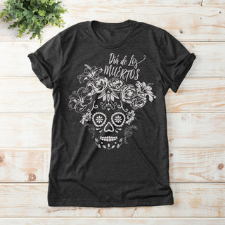 Dia De Los Muertos Sugar Skull Unisex Grey T-Shirt 