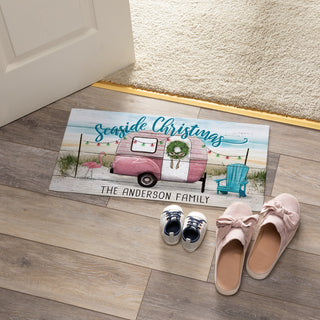 Seaside Christmas Camper Personalized Thin Doormat 