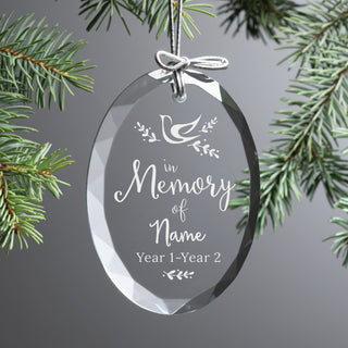 In Memory of  Oval Crystal Cut Glass Ornament