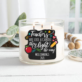 Teachers Light The Way Personalized 3 Wick Candle