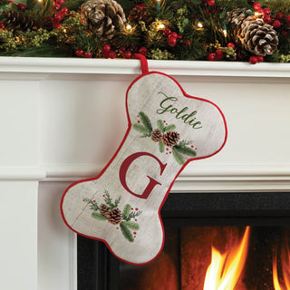 Pine Initial & Name Bone Shape Stocking 
