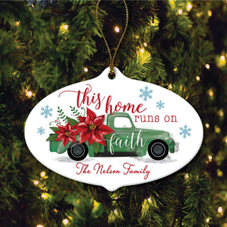 Runs On Faith Truck Ceramic Oval Ornament