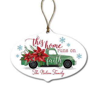 Runs On Faith Truck Ceramic Oval Ornament