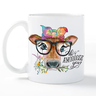Cow with Glasses Personalized White Coffee Mug - 11 oz.