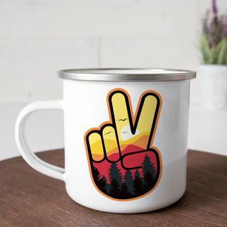 Peace Sign White Coffee Mug with Black Rim and Handle-11oz