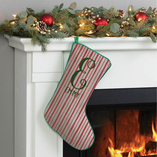 Vintage Stripe Initial Green Trim Stocking 