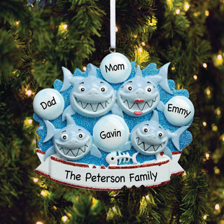 Shark Family of 4 Personalized Ornament
