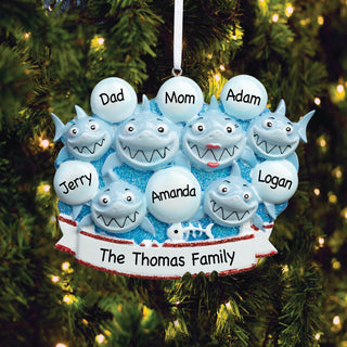 Shark Family of 6 Personalized Ornament 
