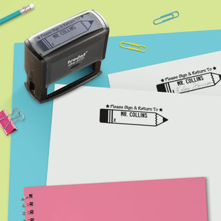 Sign & Return Teacher Pencil Rubber Stamp