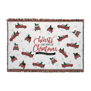 Vintage Truck with Christmas Tree Fringe Throw Blanket