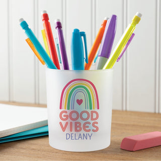 Good Vibes Personalized Frosted Glass Pencil Holder 