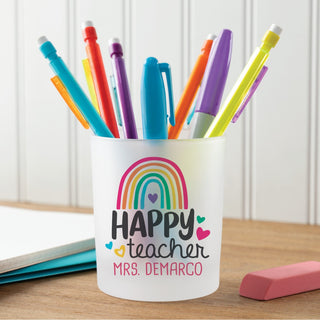 Happy Teacher Personalized Frosted Glass Pencil Holder 
