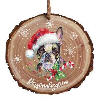 Dog With Santa Hat Wood Ornament