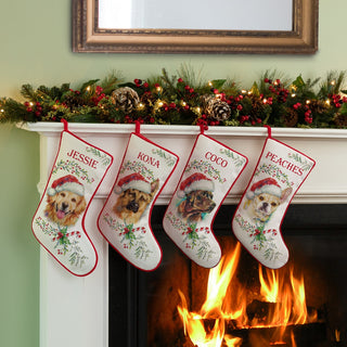 Dog With Santa Hat Red Trim Stocking