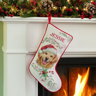 Dog With Santa Hat Red Trim Stocking