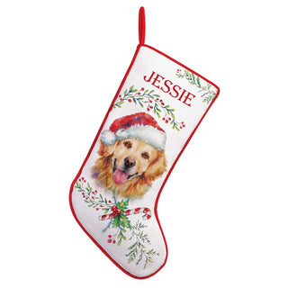 Dog With Santa Hat Red Trim Stocking