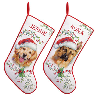 Dog With Santa Hat Red Trim Stocking