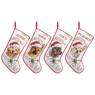 Dog With Santa Hat Red Trim Stocking