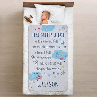 Here Sleeps A Boy Personalized Fuzzy Throw Blanket