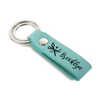 Hairstylist Scissors Icon Aqua Leatherette Key Ring