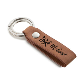 Hairstylist Scissors Icon Camel Leatherette Key Ring