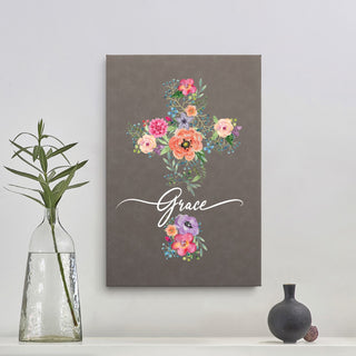 Floral Cross Grace 12x18 Leatherette Canvas