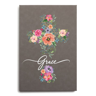 Floral Cross Grace 12x18 Leatherette Canvas