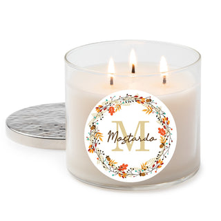 Fall Wreath Personalized 3 Wick Candle