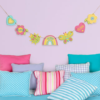 Floral Rainbow Design Personalized Wood Garland