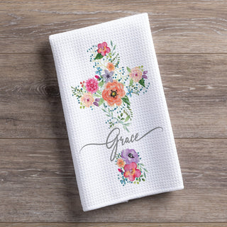 Floral Cross- Grace Waffle Tea Towel