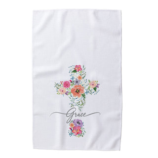 Floral Cross- Grace Waffle Tea Towel