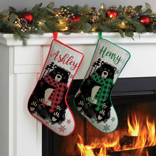 Cozy Bear Red Scarf Personalized Red Trim Stocking