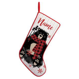 Cozy Bear Red Scarf Personalized Red Trim Stocking