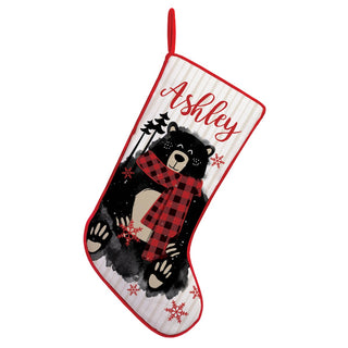 Cozy Bear Red Scarf Personalized Red Trim Stocking