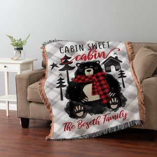 Cabin Sweet Cabin Personalized Fringe Throw Blanket