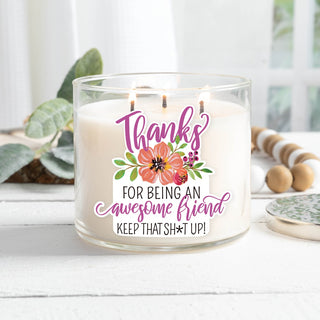 Thanks Awesome Friend Purple Floral 3 Wick Candle