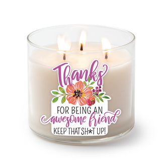 Thanks Awesome Friend Purple Floral 3 Wick Candle