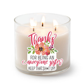 Thanks Awesome Sister Pink Floral 3 Wick Candle