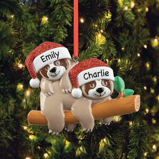 Sloth Family of 2 Personalized Ornament 