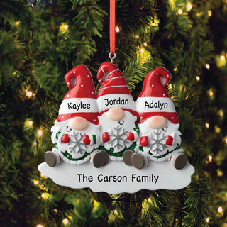 Gnome Family of 3 Personalized Ornament 