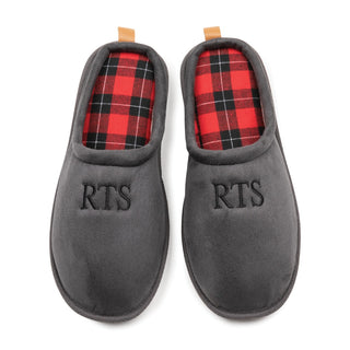 Men's Gray Clog Slipper with Red Plaid Large