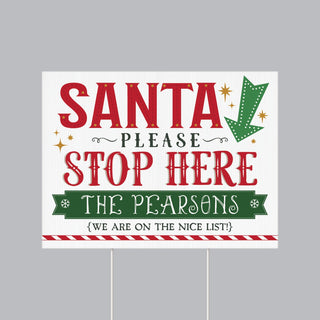 Santa Stop Here Personalized Yard Sign