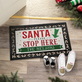 Santa Please Stop Here Insert and Ornate Rubber Doormat Frame